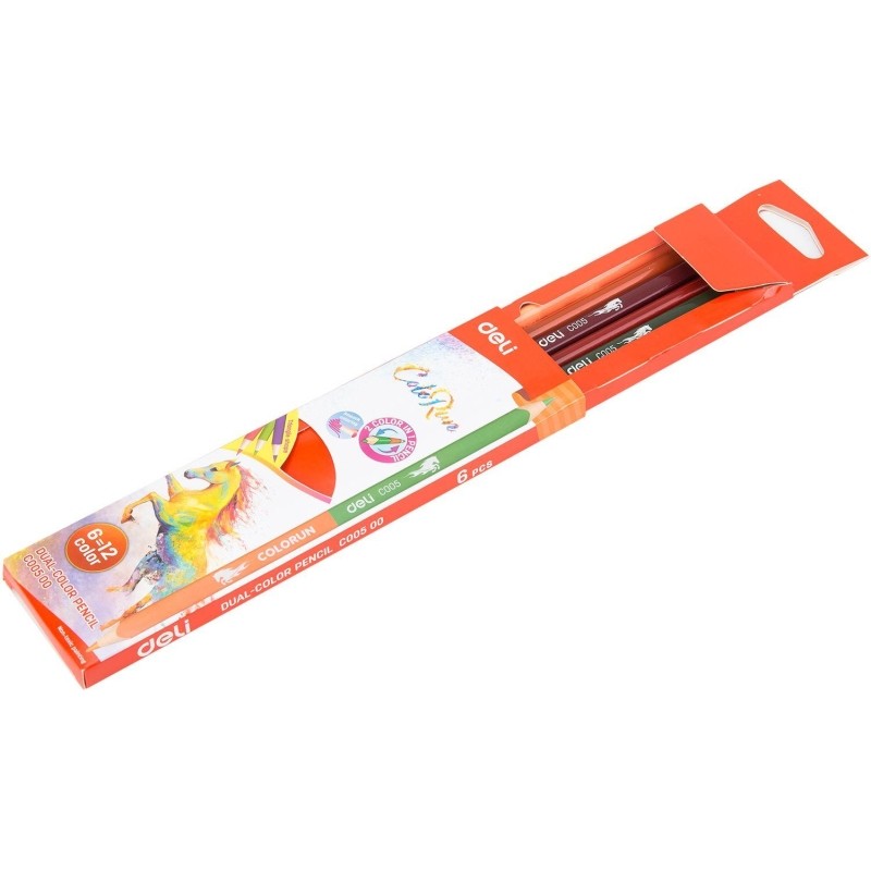 Карандаши цветные Deli EC00500 ColoRun липа 12цв/наб 2сторонние (6шт)