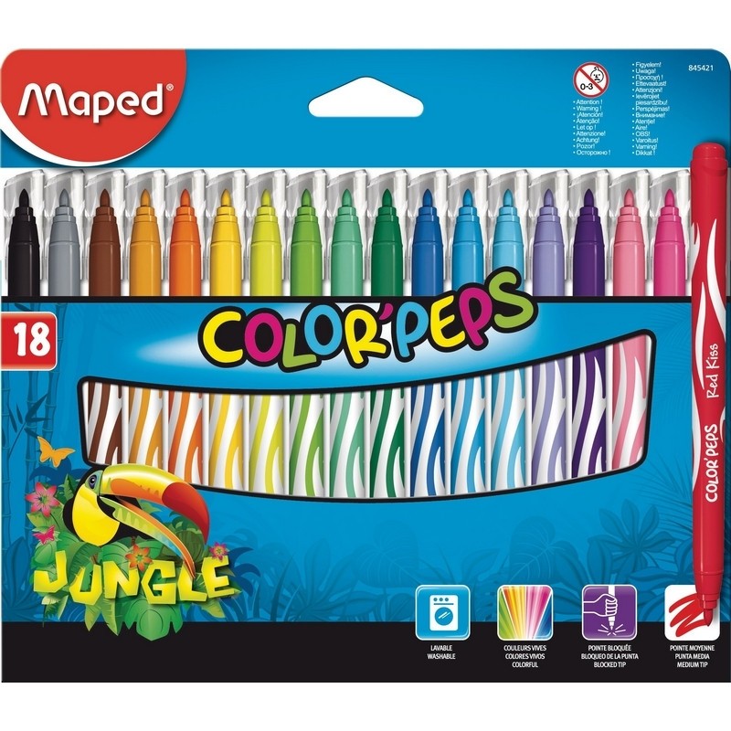 Фломастеры Maped COLOR&#039;PEPS JUNGLE 18 цв 845421 картон,845421