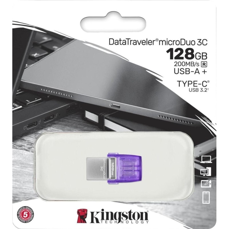 Флеш-память Kingston microDuo 3C G3, 128 Гб, USB 3.2 &amp; USB Type-C и Type-A