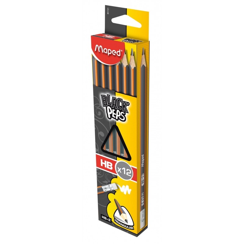 Карандаш чернографитный Maped BLACK PEP&#039;S,HB,дерево,трехгран,с ласт,851721
