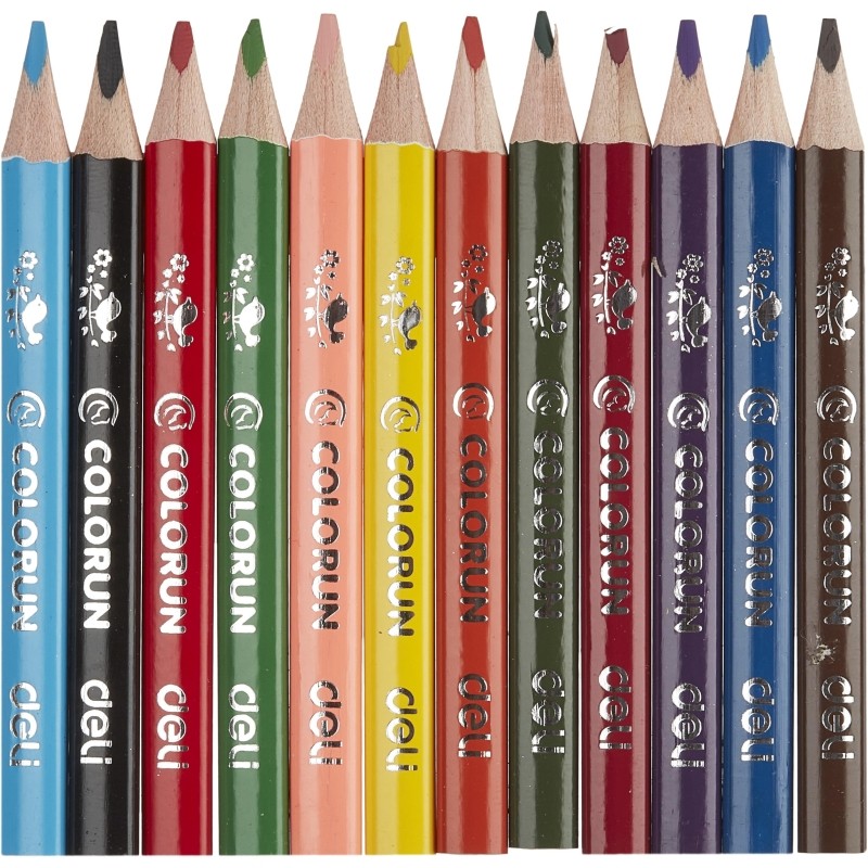 Карандаши цветные Deli EC00400 ColoRun 3-гран. деревян. 12цв/наб короткие