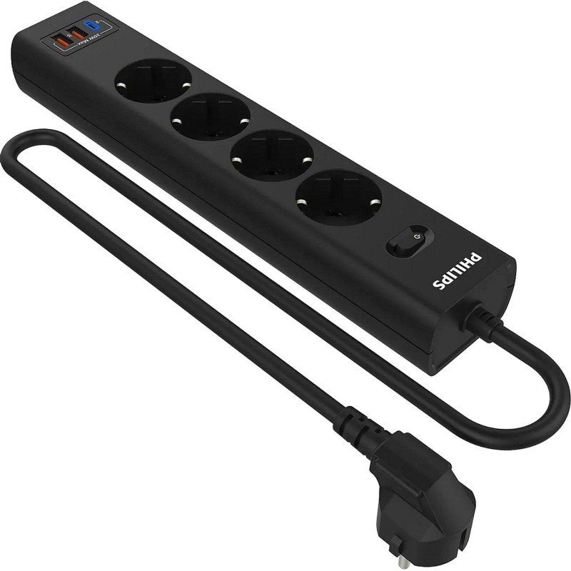 Сетевой фильтр Philips CHP4346BB/51 4р/3м с USB, 10А, черный