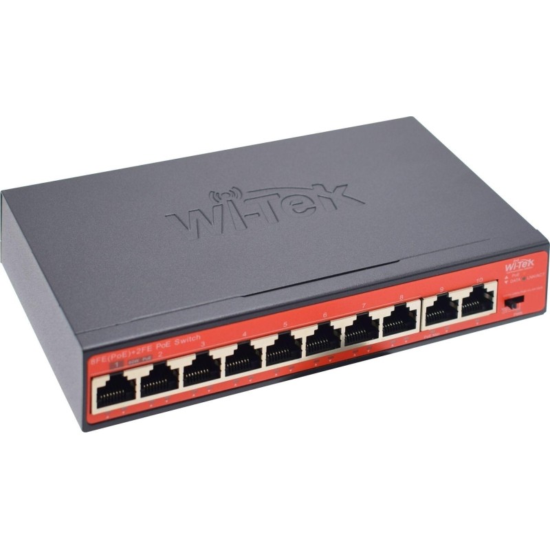 Коммутатор Wi-Tek WI-PS210,сет,неуп 120Вт,8PoE FE,2FE,250м/VLAN,Watchdog,v4