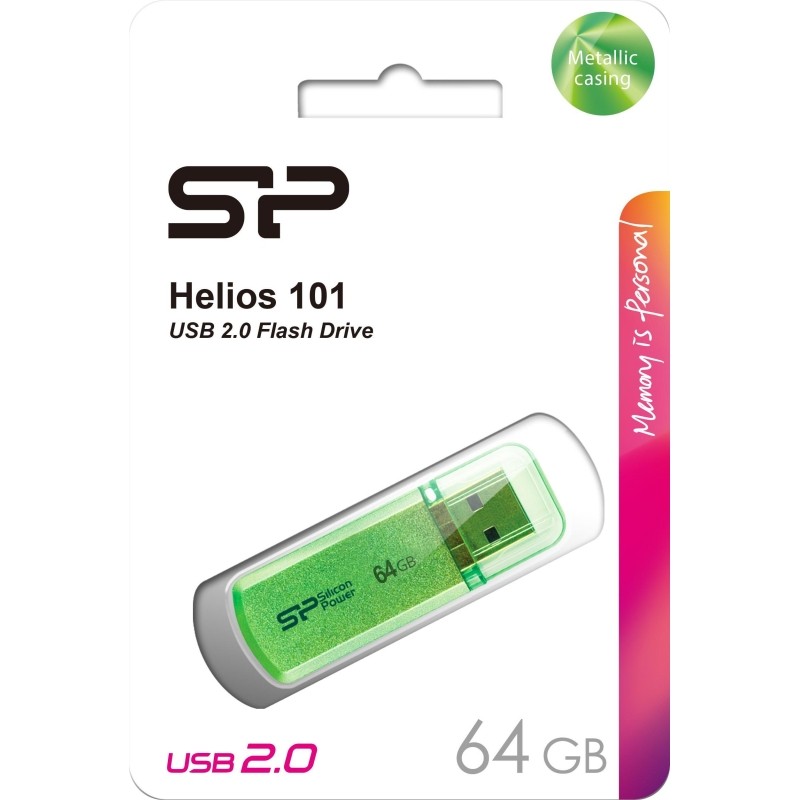 Флеш-память Silicon Power Helios 101 64GB USB 2.0, зеленый, алюминий