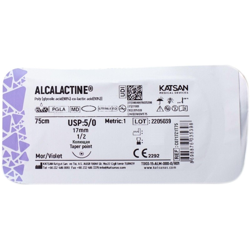 Шовный материал ALCALACTINE 5/0 17 1/2 TAPER POINT кол. 75 уп/12 шт