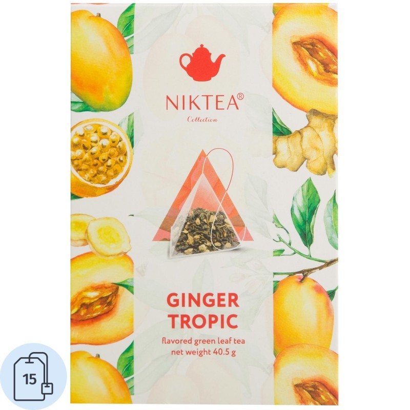 Чай зеленый в пирамидках NIKTEA Имбирный Тропик, 15х2,7гр
