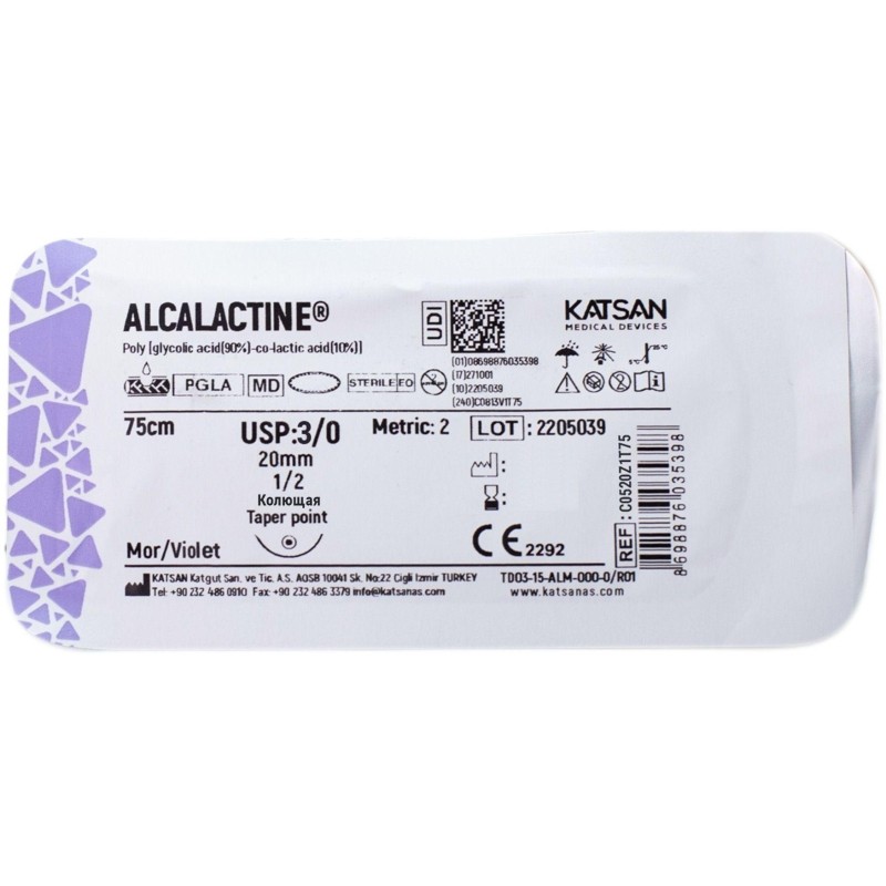 Шовный материал ALCALACTINE 3/0  20  1/2 TAPER POINT кол. 75 уп/12 шт