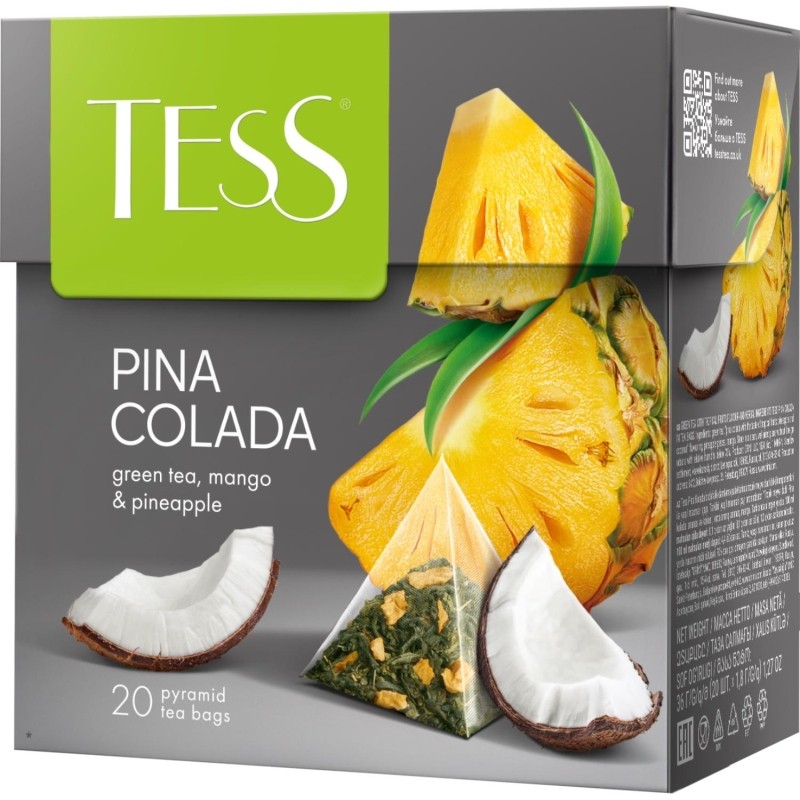 Чай зеленый в пирамидках Tess Pina Colada, 20х1,8гр