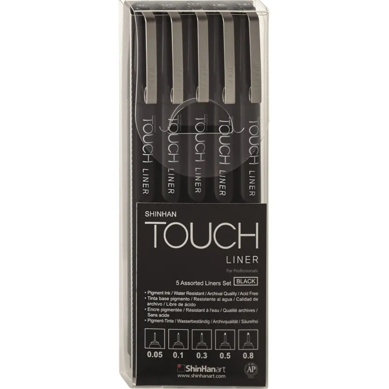 Набор линеров TOUCH LINER 5шт (0.05мм-0.8мм) черный, 4100005