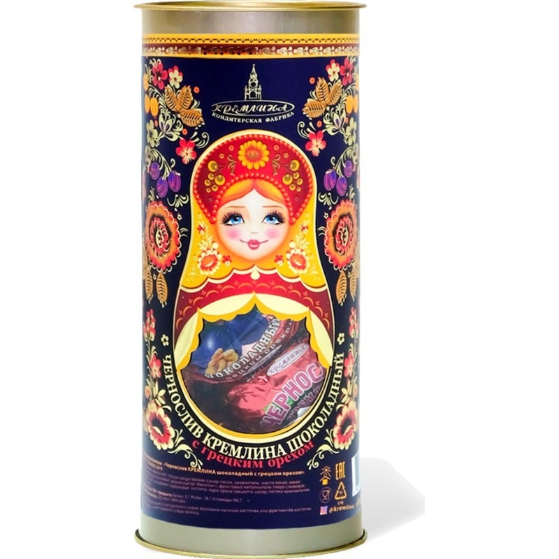 Конфеты Кремлина чернослив шок. с грец. орехом,Матрешка Хохлома, 250г