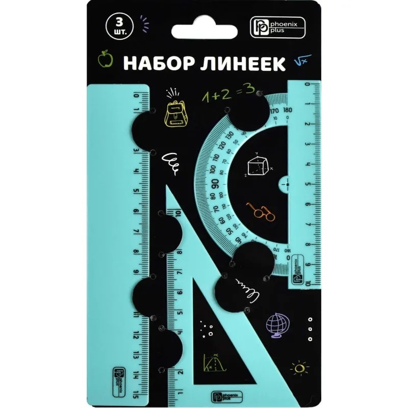 Набор чертежный ПАСТЕЛЬ ГОЛУБОЙ линейка 15см;треугольник 30,60,90град 66056