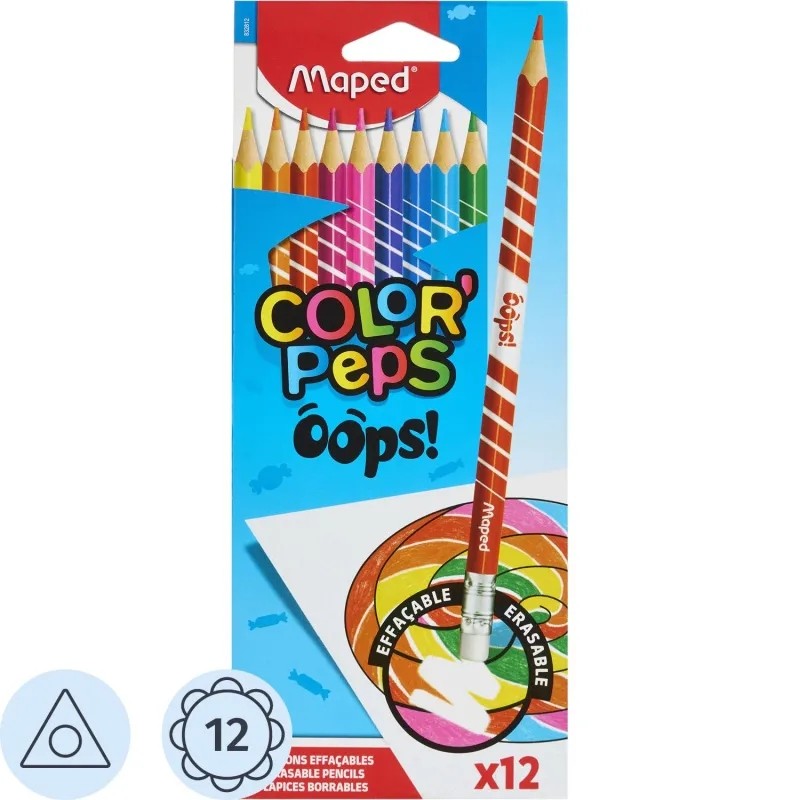 Карандаши цветные Maped COLOR&#039;PEPS OOPS пластик,c ластиком,12цв/наб,832812