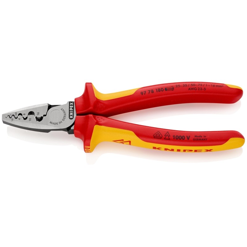 Пресс-клещи для обжима контактных гильз VDE L-180 мм KNIPEX KN-9778180