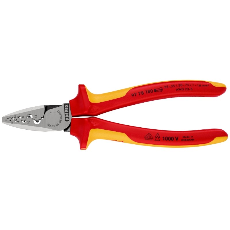 Пресс-клещи для обжима контактных гильз VDE L-180 мм KNIPEX KN-9778180