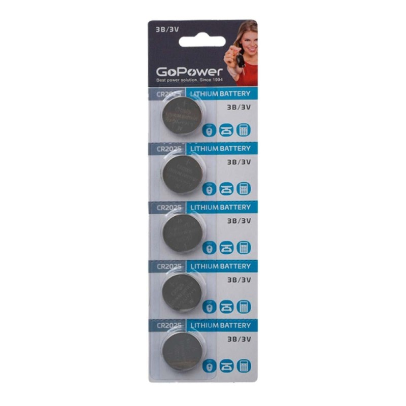 Батарейка GoPower CR2025 5шт/бл Lithium 3V (5/100/2000)