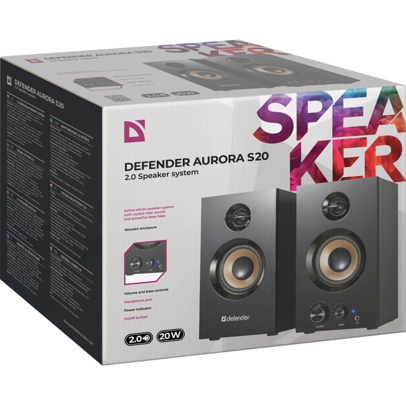 Акустическая система 2.0 Defender Aurora S20 20 Вт, деревянный корпус, 230В