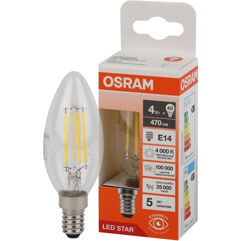 Лампа светодиодная OSRAM LS CLB40 4W/840 230VFILCL E14 FS1684157
