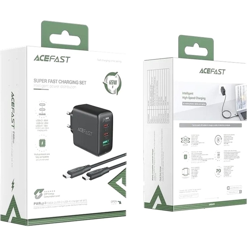 Зарядное устройство ACEFAST (AF-A13-BK) A13 PD65W USB-C+USB-C+USB-A 3/черн