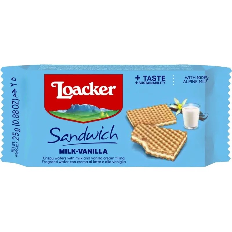 Вафли Loacker сэндвич ваниль 25гx25шт/уп 14012-029