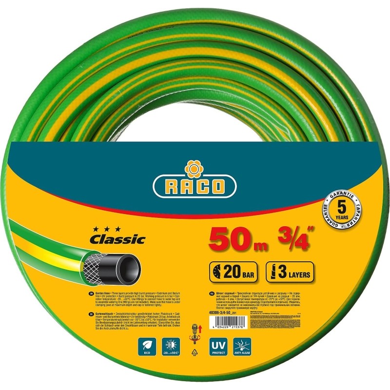 Шланг поливочный RACO CLASSIC 3/4 50 м 20 атм трехслойный армированный