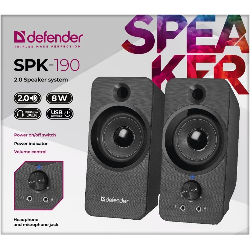 Акустическая система 2.0 Defender SPK-190 черный, 8 Вт, питание от USB