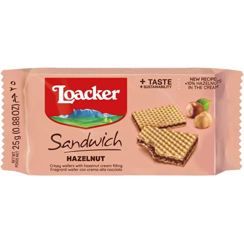 Вафли Loacker сэндвич с лесным орехом 25гx25шт/уп 14010-031