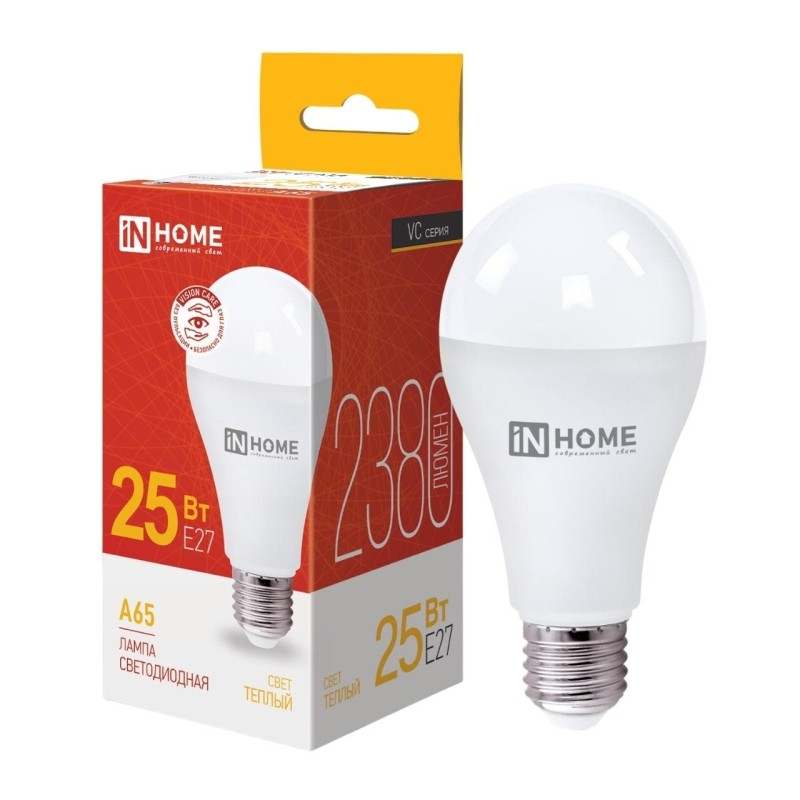 Лампа светодиодная LED-A65-VC 25Вт 230В Е27 3000К 2380 Лм IN HOME