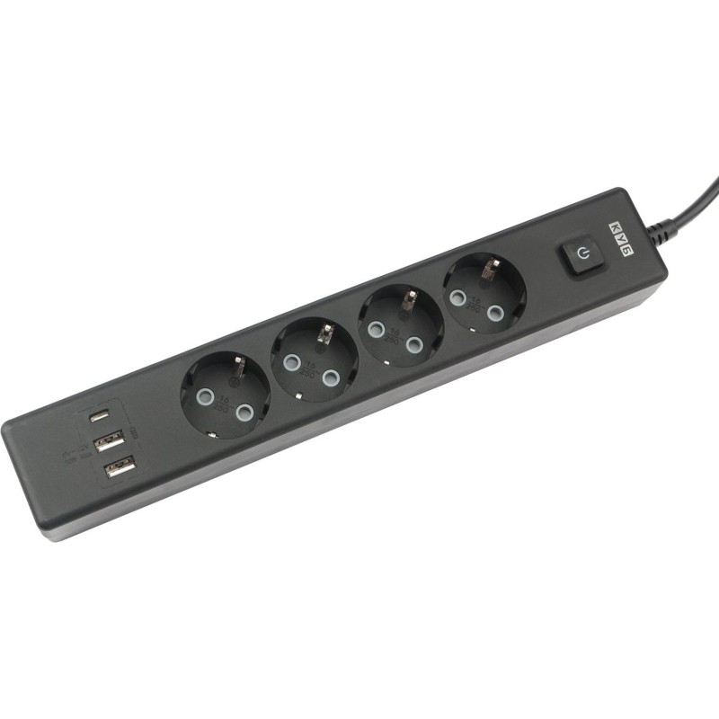 Удлинитель Power Cube, 4р с/з вык.,3USB, 3500 Вт, 16А,1.9 м, 3x1,0 (черный)