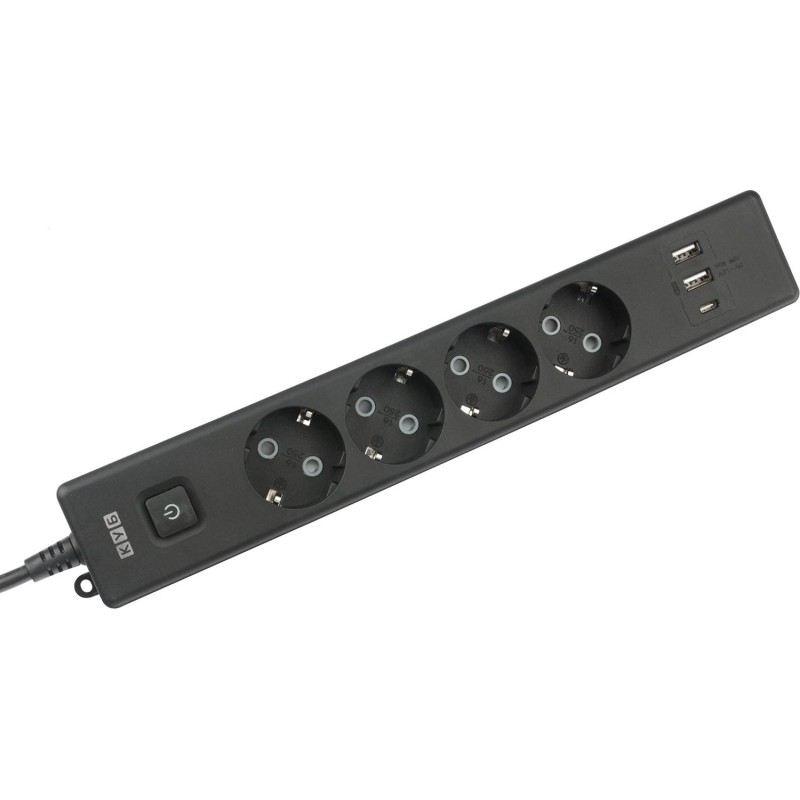 Удлинитель Power Cube, 4р с/з вык.,3USB, 3500 Вт, 16А,1.9 м, 3x1,0 (черный)