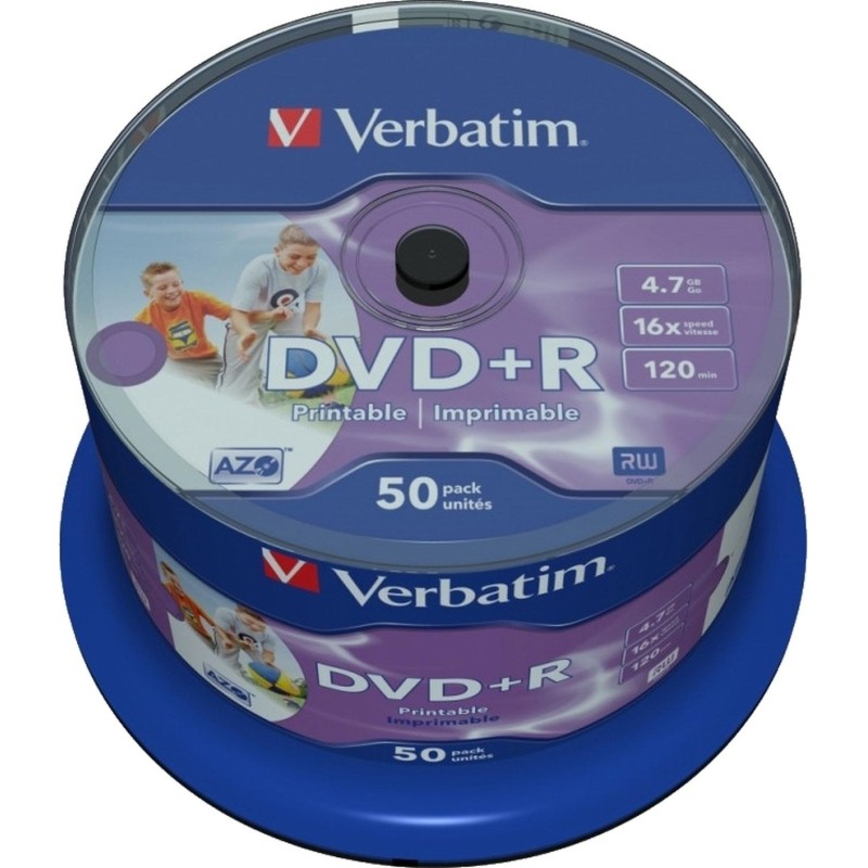 Носители информации DVD+R Verbatim 4.7Gb 16x Cake 50шт/уп Printable (43512)