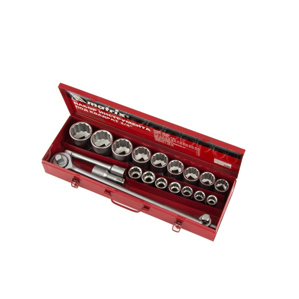 Набор головок торцевых 20 предметов, 3/4 (19х50 мм) MATRIX 13536 Набор головок торцевых 20 предметов, 3/4 (19х50 мм) MATRIX 13536