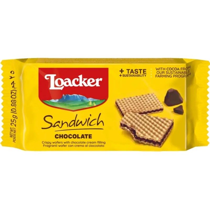 Вафли Loacker сэндвич шоколад 25гx25шт/уп 14011-034