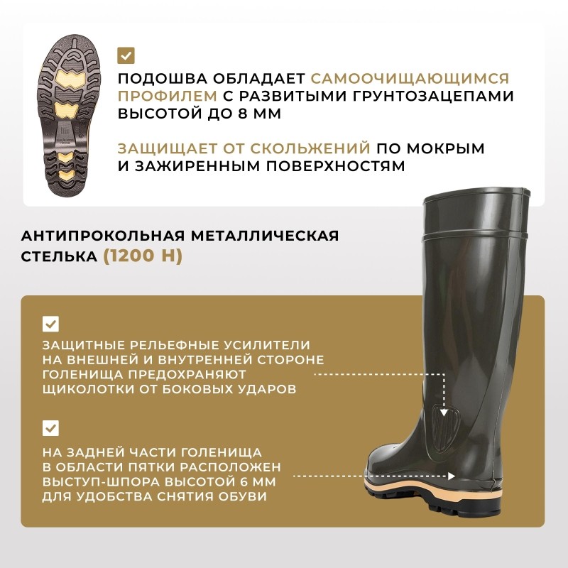 Сапоги Nordman 15 S ПВХ с МП и МС оливк р.40 (5-216-G14-MP)