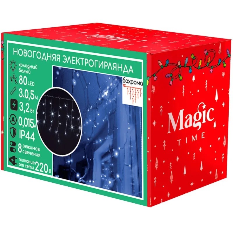 Гирлянда светодиодная 80LED ,300x50 cм,220 B,холодн бел ,8реж,IP44 92816