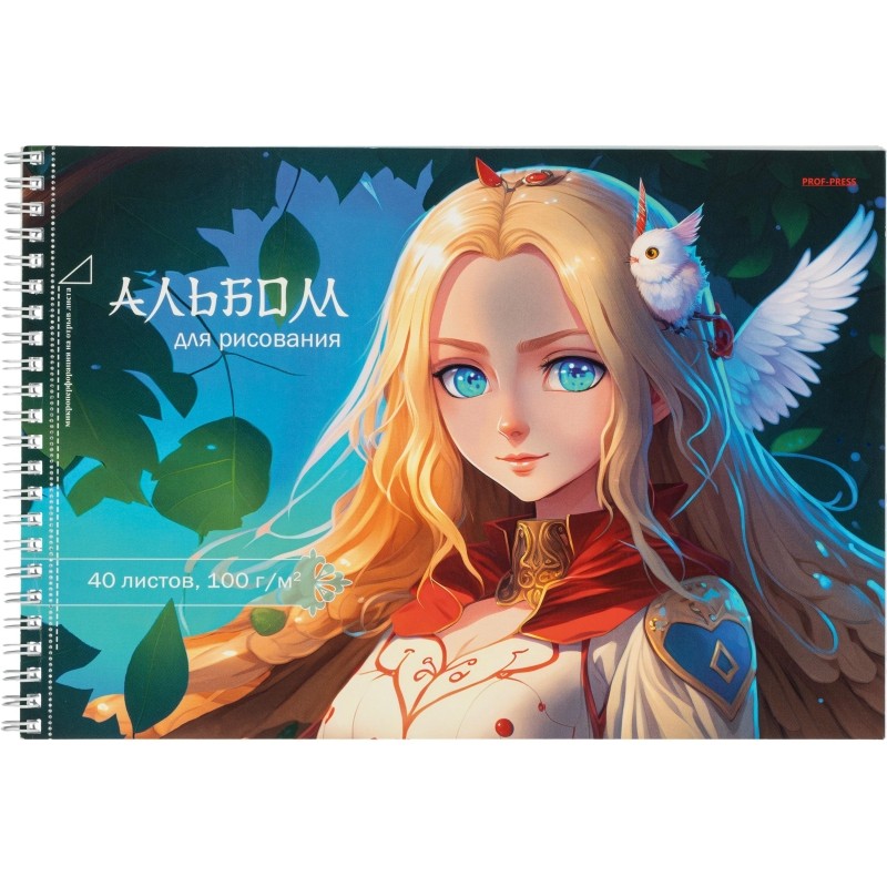 Альбом для рисования А4 40л.ДЕВУШКА С ПТИЧКОЙ гребень,1диз в спайке,40-4937