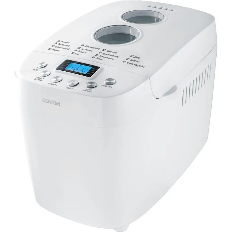 Хлебопечка Centek CT-1417 (белый)1500г, 850Вт, 15 программ, тайм.15ч, LCD