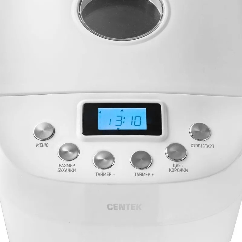 Хлебопечка Centek CT-1417 (белый)1500г, 850Вт, 15 программ, тайм.15ч, LCD