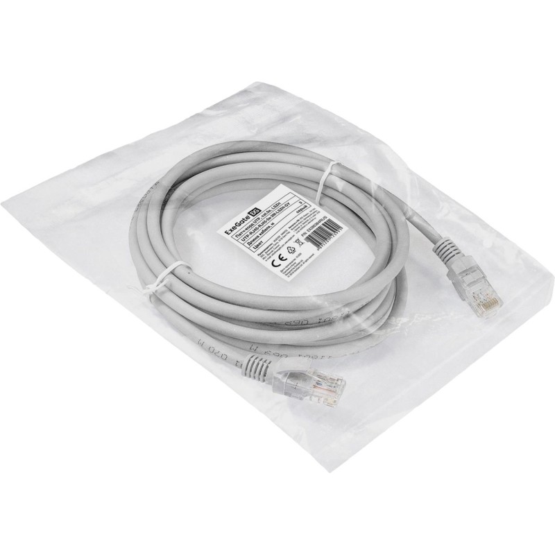 Патч-корд ExeGate UTP-RJ45-RJ45-5e-3M-LSZH-GY, cat.5e, 3м &lt;EX286384RUS