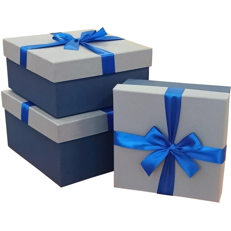 Набор подароч. коробок 3в1 с бантом тиснен.РОГОЖКА 210x210x110, Д10103К.114