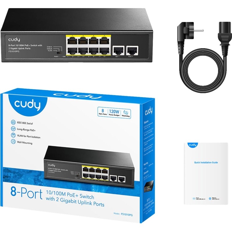 Коммутатор Cudy FS1010PG 8хPoE+ 120W 2хGBUplink