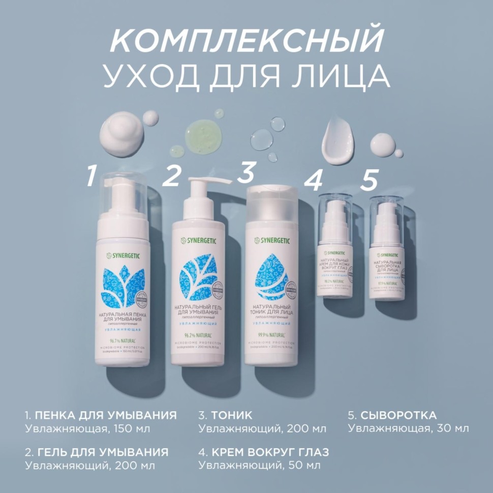 Подарочный набор уходовой косметики для лица SYNERGETIC из 5 средств