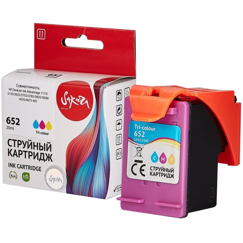Картридж струйный Sakura №652 (F6V24AE) цв.для HP 2135/3635/4535/5075/5275