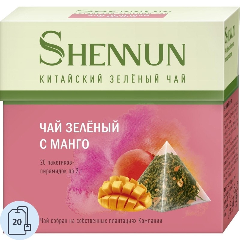 Чай Shennun зеленый с манго 20 пирамидок по 2 г 3шт/уп