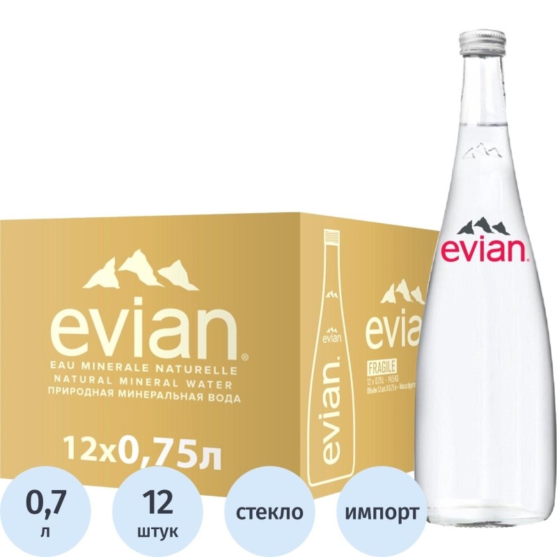 Вода минеральная Evian,негаз. ст/бут, 0,75 л