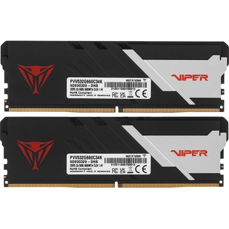 Модуль памяти Patriot Viper DDR5 DIMM 2x16Gb 6600MHz CL34(PVV532G660C34K)