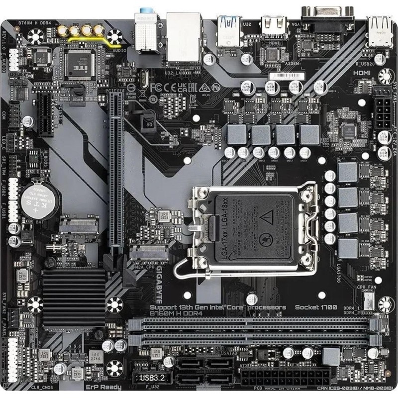 Материнская плата Gigabyte B760M H DDR4, s1700, B760, 2xDDR4-3200, mATX