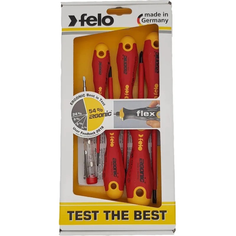 Набор отверток диэлектрич. Ergonic с тестером напряжения 6 шт 41396398 FELO