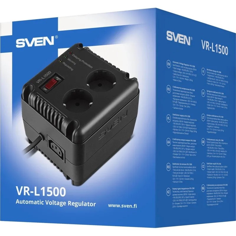 Стабилизатор напряжения SVEN VR-L1500 (500Вт, 2xEURO+1xІЕС320)