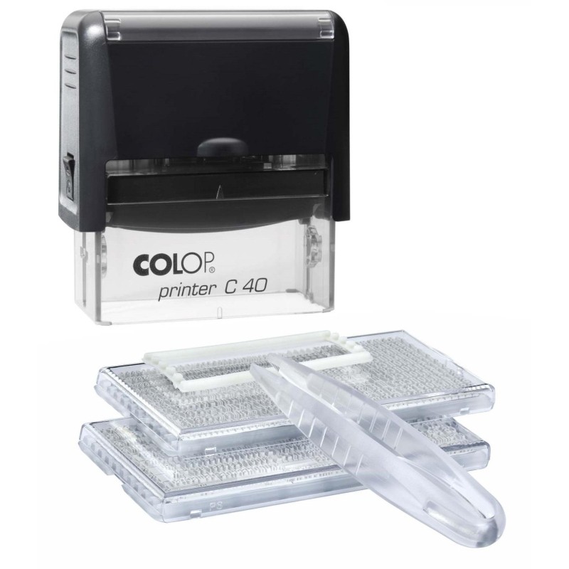 Штамп самонаборный NEW Printer С40-Set-F 6/4стр+рам.23х59мм 2кассы кор.черн