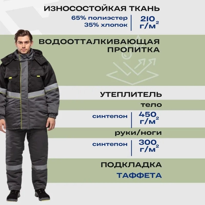 Костюм рабочий зимний муж з43-КПК сер/чер (р.56-58) 194-200 (серия З)